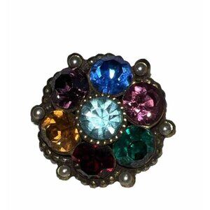 Vintage  Coro Victorian Multicolor Inspired Brooch Pin pearls Rhinestone.